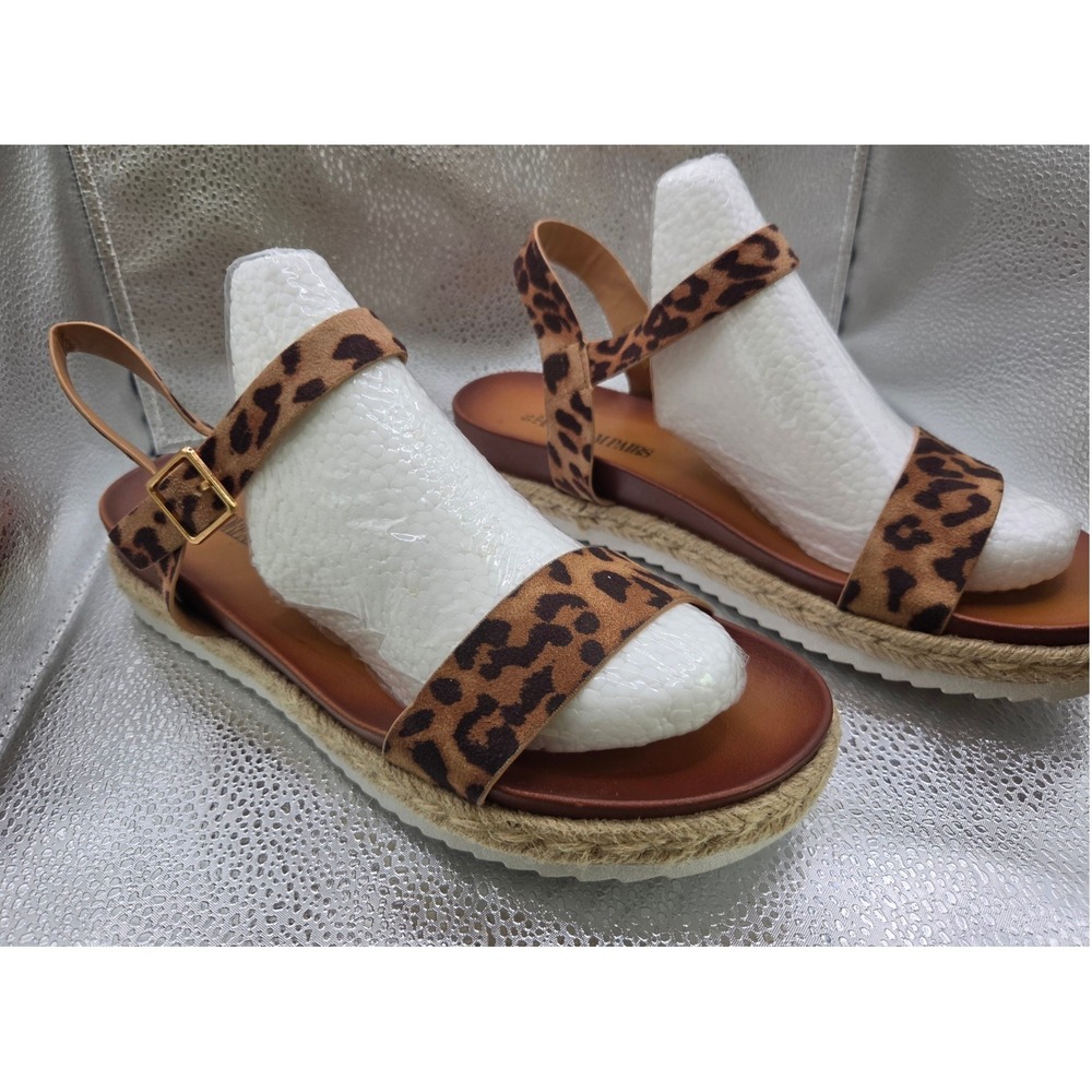 Dream Pairs Sunna Leopard Print Espadrille Flatform Sandals Brown Womens 10